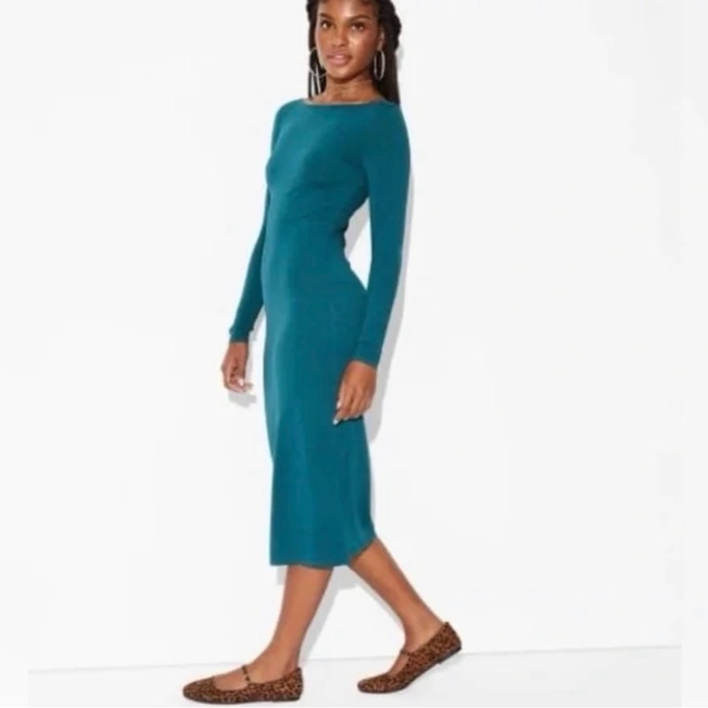 Wild Fable Knit Bodycon Long Sleeve Midi Dress Teal Size XS | NWT